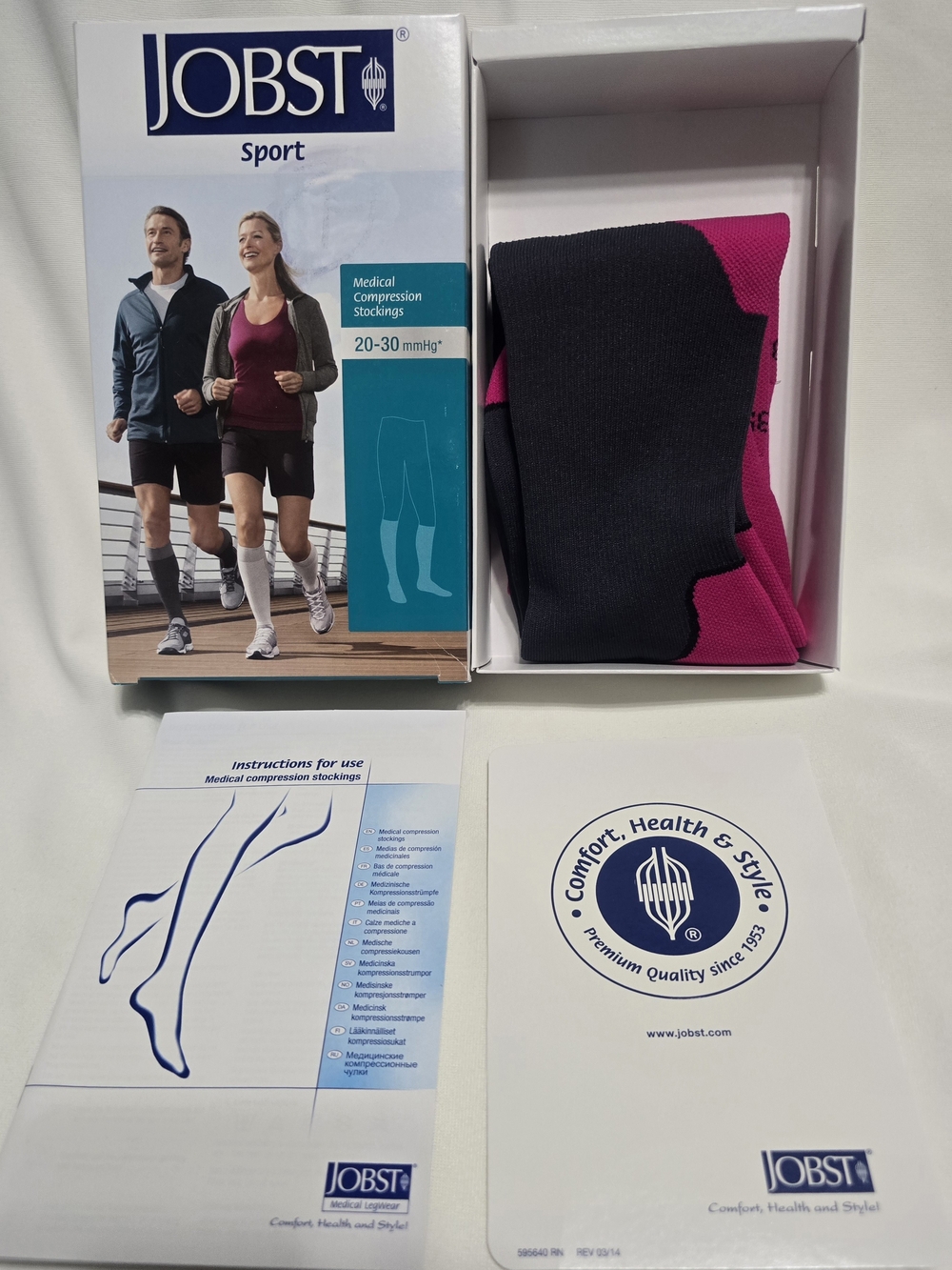 New JOBST Sport Womens Compression Knee Socks - Charcole & Pink Large 20-30 mmHg